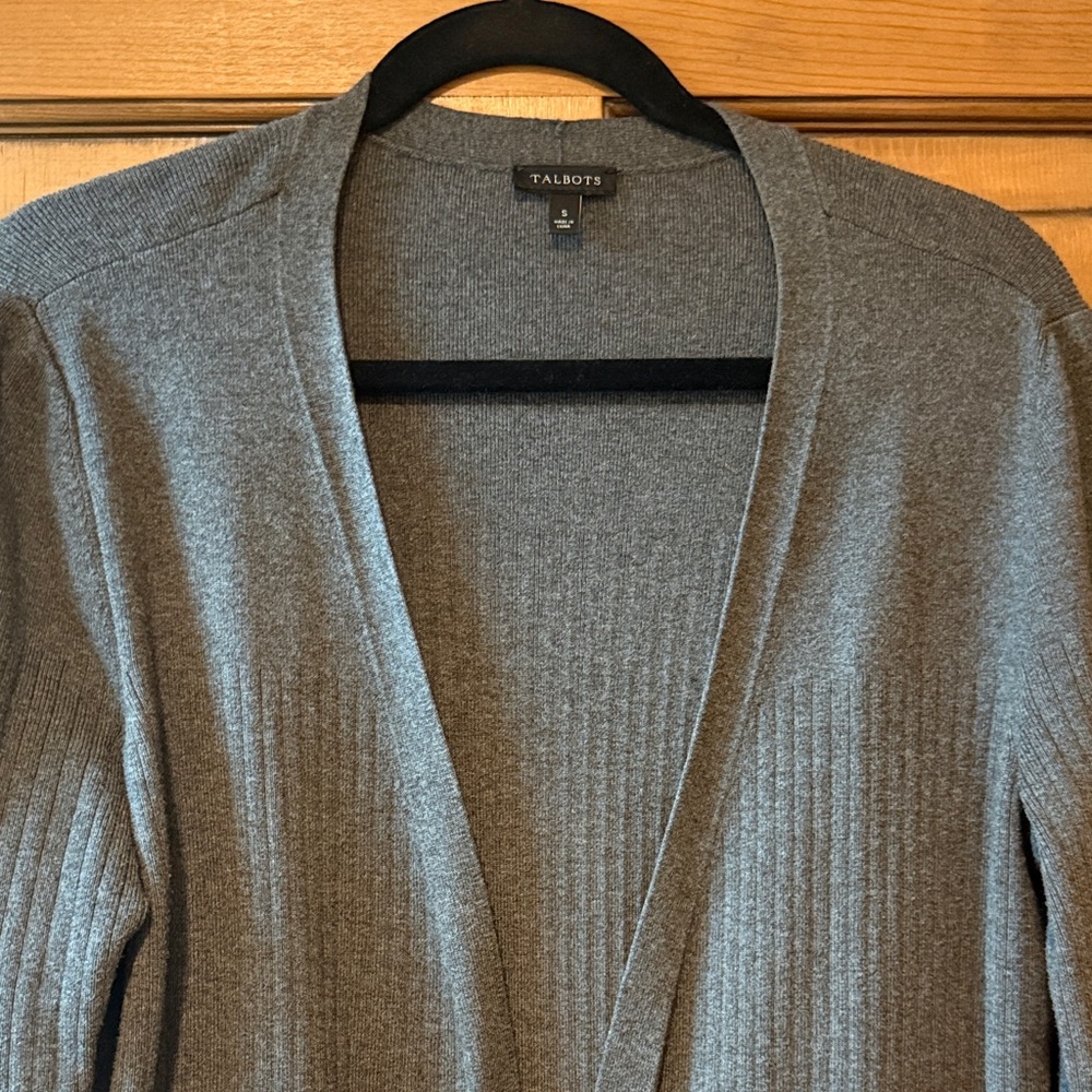 Talbots Heather Gray Open-Front Ribbed Cardigan